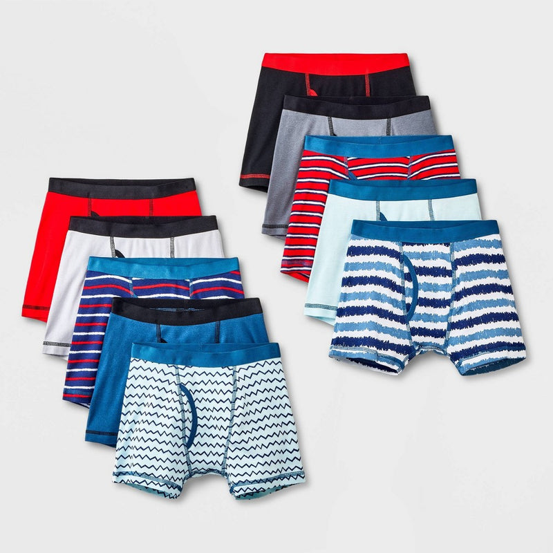 Boys' 10pk Striped Boxer Briefs - Cat & Jack Red/Blue M