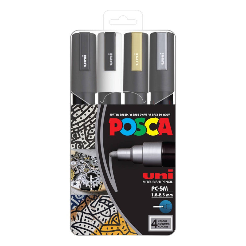 POSCA PC-5M Water Based Metallic Paint Markers - Medium (1.8-2.5mm) -4 Pack