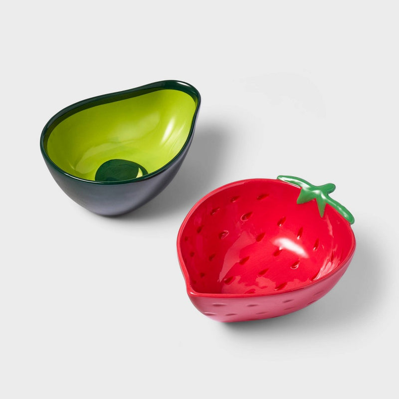 2pc Stoneware Strawberry and Avocado Appetizer Bowl Set Red/Green - Tabitha Brown for Target (LOCAL PICKUP ONLY)