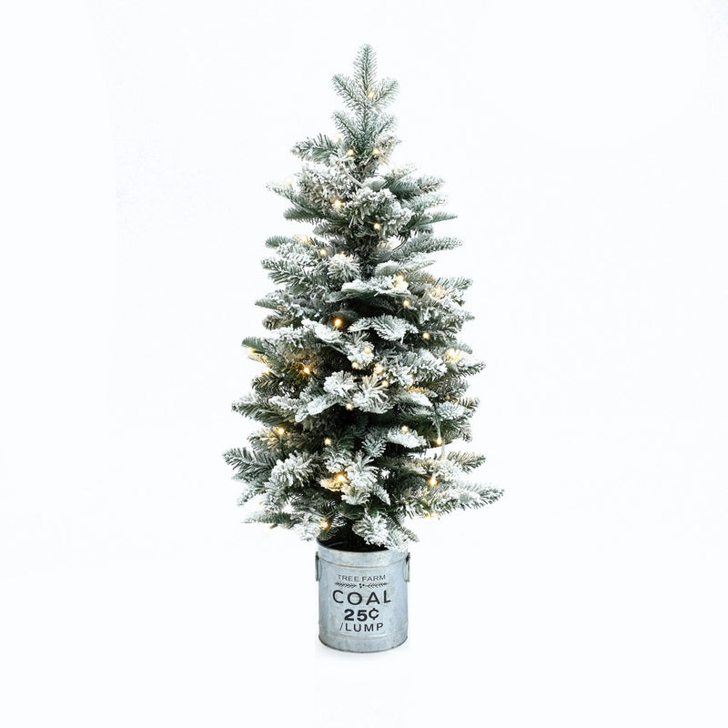 LuxenHome 3' Pre-Lit LED Artificial Flocked Fir Christmas Tree with Metal Pot Off-White (LOCAL PICKUP ONLY)