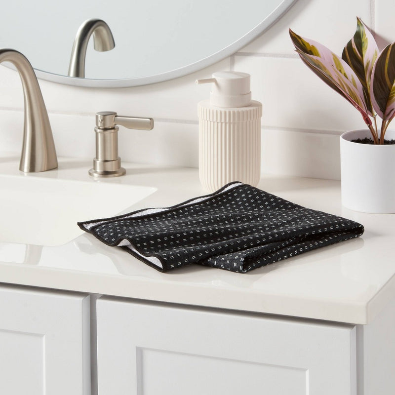 1pc Quick Dry Dotted Striped Waffle Hand Towel Black - Room Essentials