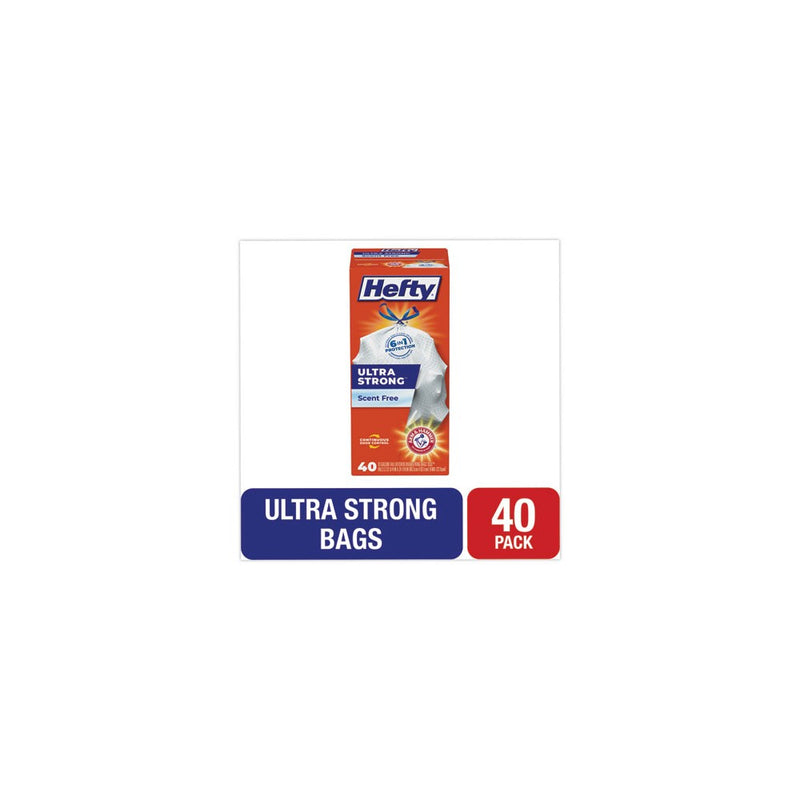 Hefty Ultra Strong Tall Kitchen and Trash Bags, 13 gal, 0.9 mil, 23.75" x 24.88", White, 40/Box