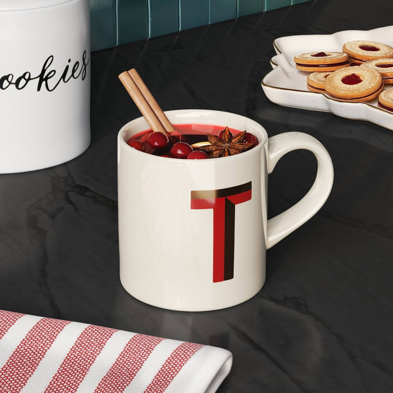 16oz Stoneware Monogram T Mug Red - Opalhouse (LOCAL PICKUP ONLY)