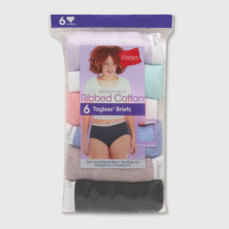 Hanes Women's 6pk Cotton Ribbed Heather Briefs - Colors May Vary 6
