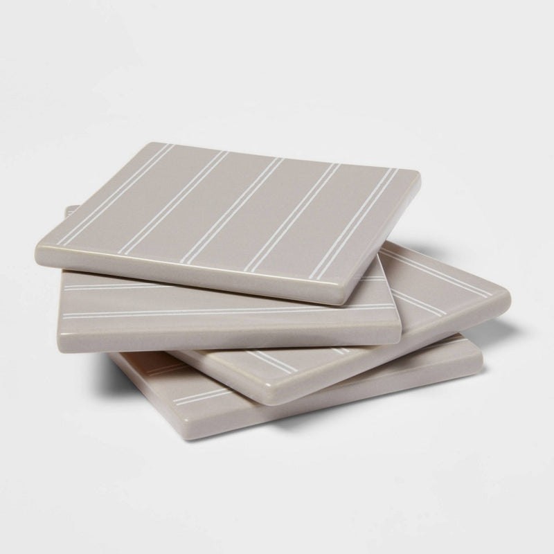 4pk Stoneware Striped Coasters Gray - Threshold (LOCAL PICKUP ONLY)