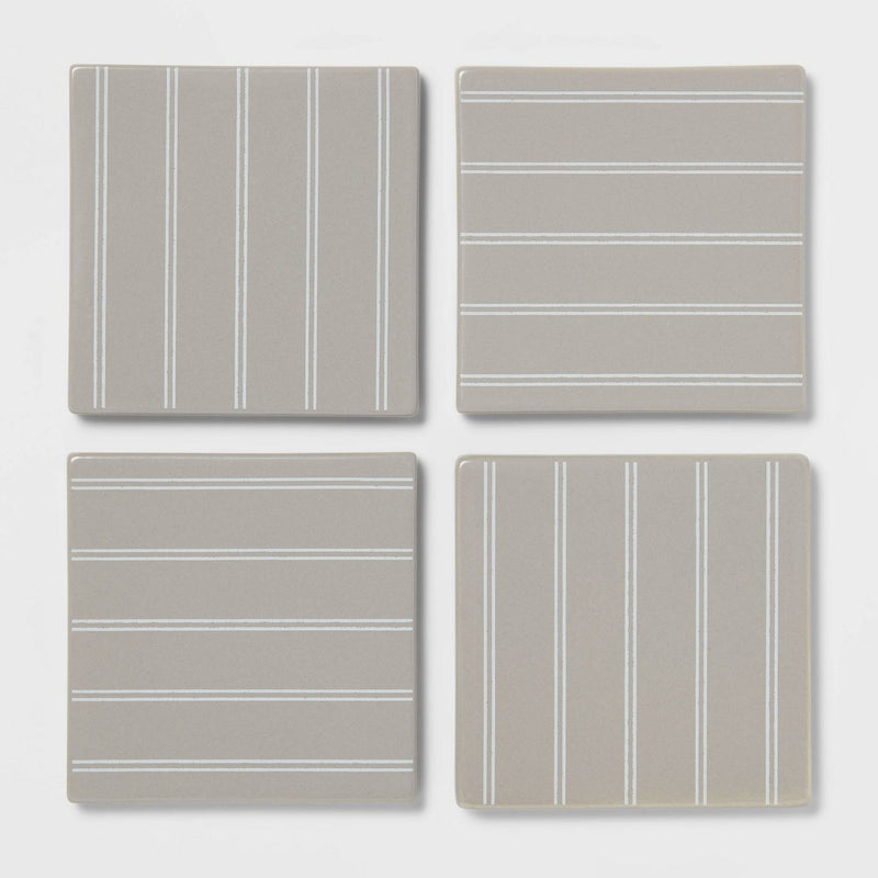 4pk Stoneware Striped Coasters Gray - Threshold (LOCAL PICKUP ONLY)