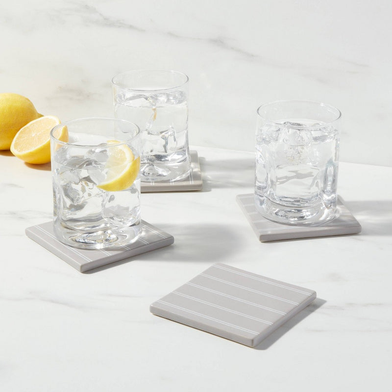 4pk Stoneware Striped Coasters Gray - Threshold (LOCAL PICKUP ONLY)