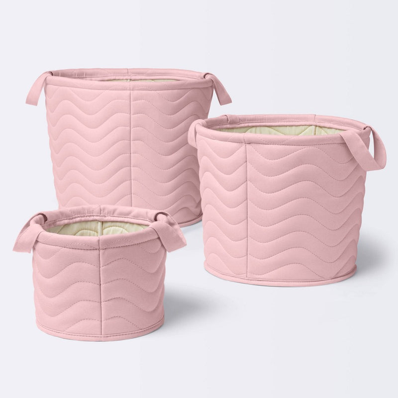 Quilted Fabric Large Round Storage Basket - Light Pink - Cloud Island