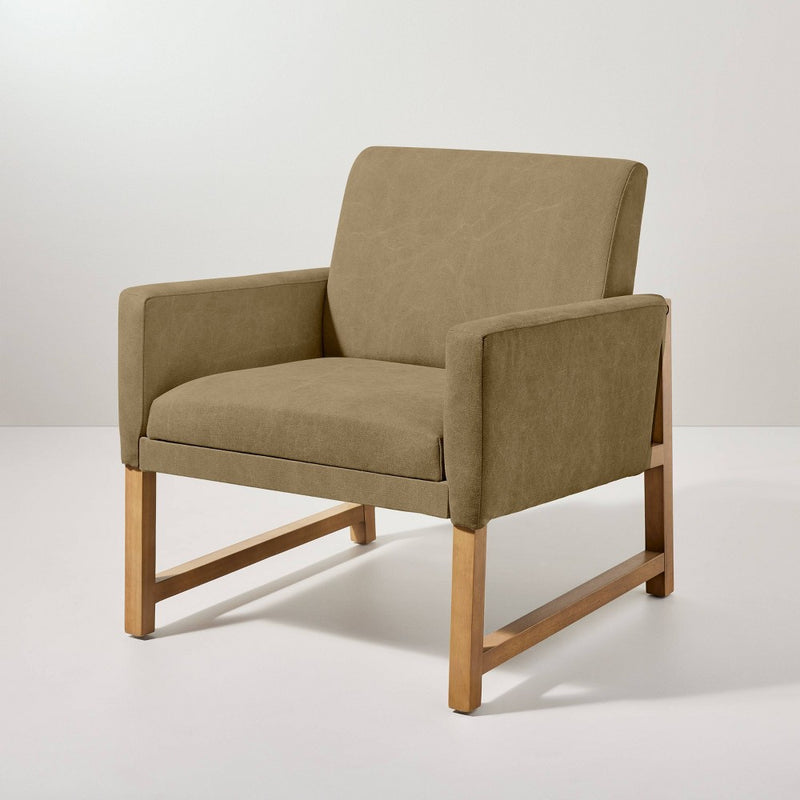 Canvas Upholstered Accent Arm Chair - Khaki: Rubberwood Frame, Foam Cushion - Hearth & Hand with Magnolia (LOCAL PICKUP ONLY)