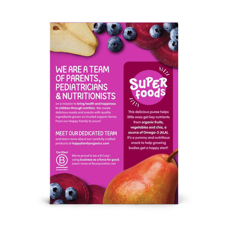 HappyTot Super Foods 4pk Organic Pears Beets Blueberries with Super Chia Baby Food Pouches - 4pk/16.88oz