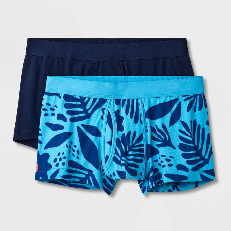 Men's Floral Leaf Print Trunks 2pk - Goodfellow & Co Blue/Navy M