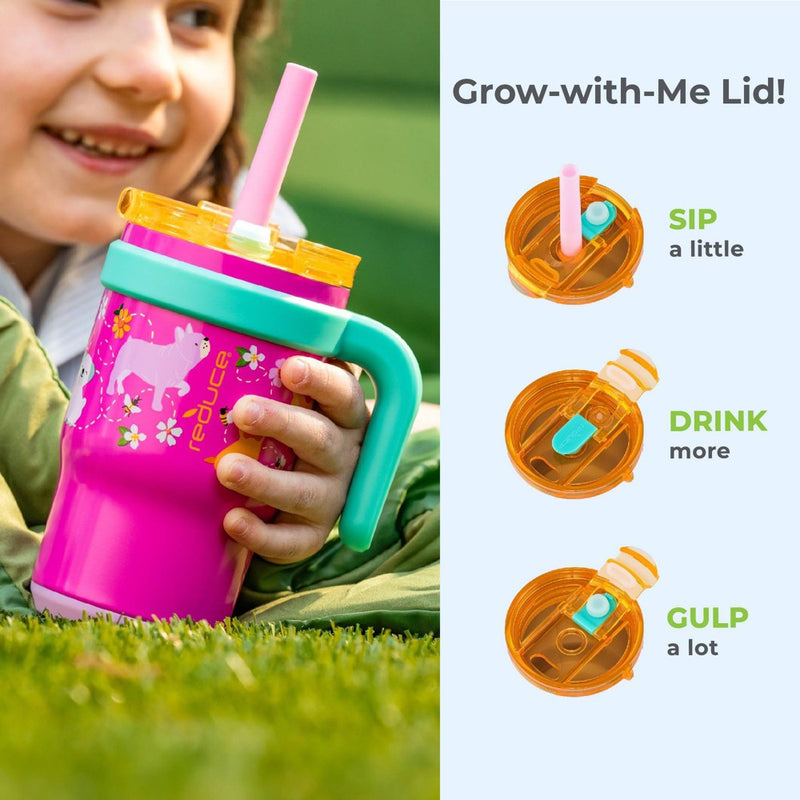 Reduce 14oz Coldee Vacuum Insulated Stainless Steel Straw Tumbler Bright Pink: Kids Leakproof BPA-Free Drinkware