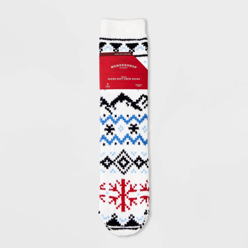 Men's Ski Lift Cozy Crew Socks with Gift Card Holder - Wondershop White 6-12