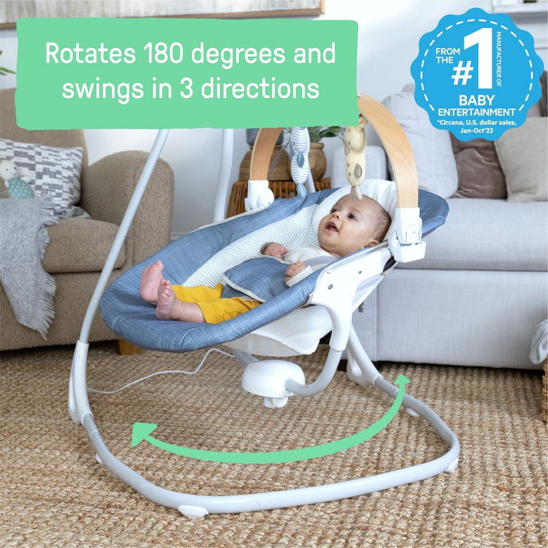 Ingenuity Simple Comfort Compact Swing with Wood Toy Bar - Chambray (LOCAL PICKUP ONLY)