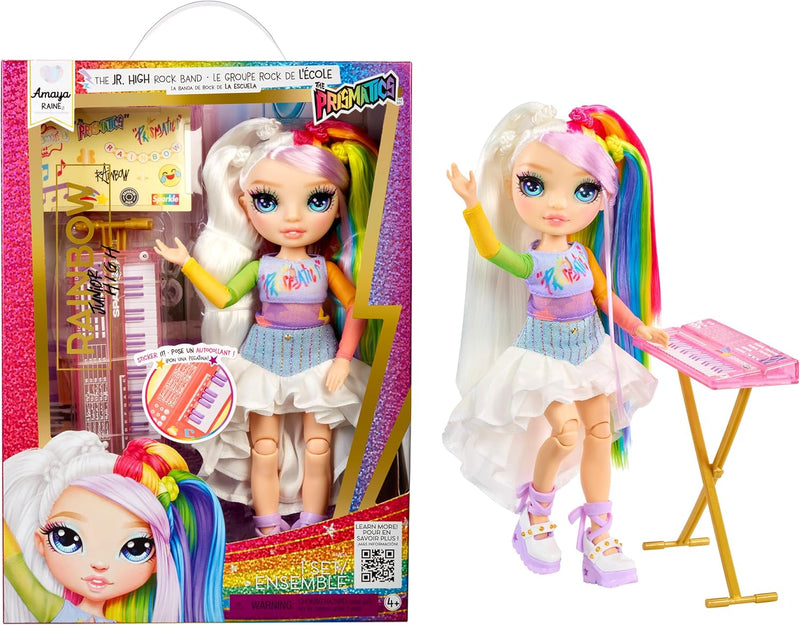 Rainbow High Jr High Rock Band - Amaya, Rainbow 9" Fashion Doll with Keyboard and Stickers