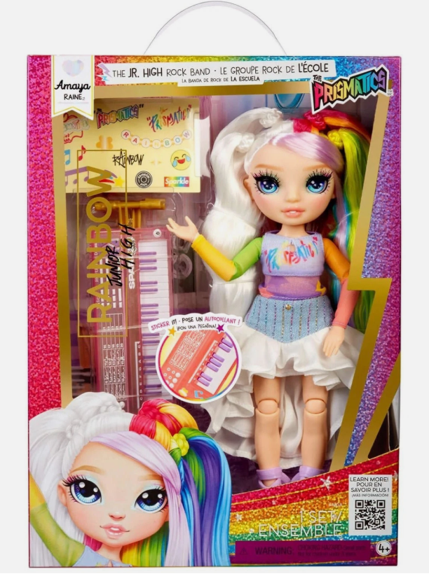 Rainbow High Jr High Rock Band - Amaya, Rainbow 9" Fashion Doll with Keyboard and Stickers
