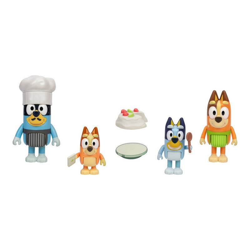 Bluey Let's Play Chef Mini Figure Pavlova - 4pk: Articulated Plastic Characters, BBC Licensed, Set of Four