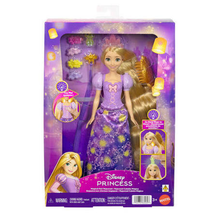 Disney Princess Light-Up Hair Rapunzel Doll, Pascal Figure, 7 Accessories