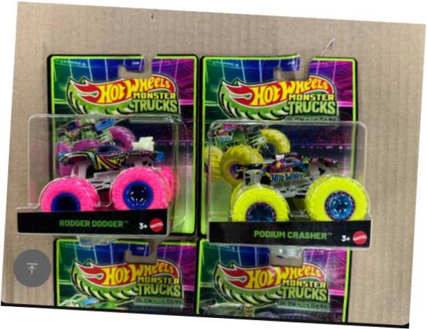 LOT OF 6!!! Hot Wheels Monster Trucks Glow in the Dark Vehicle 2026 Mix 3 Case
