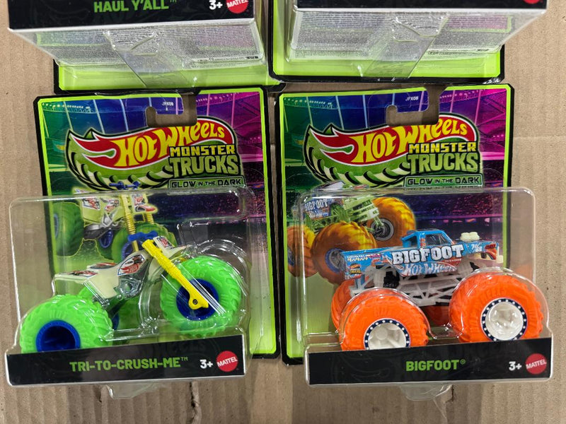 LOT OF 6!!! Hot Wheels Monster Trucks Glow in the Dark Vehicle 2026 Mix 3 Case