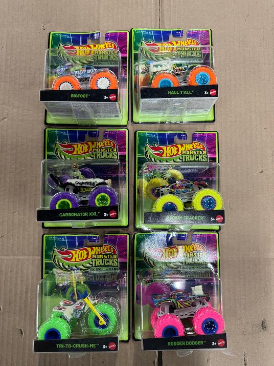 LOT OF 6!!! Hot Wheels Monster Trucks Glow in the Dark Vehicle 2026 Mix 3 Case