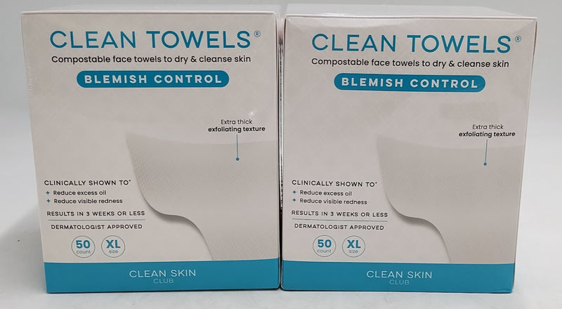 2 PACK!! Clean Skin Club Clean Towels Blemish Control - XL - 50ct