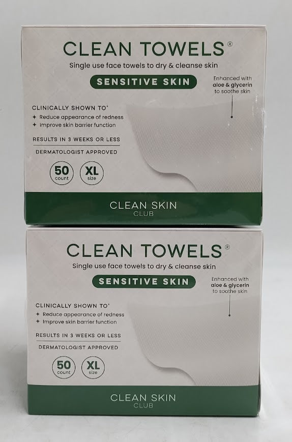 LOT OF 2!!! Clean Skin Club Towels for Sensitive Skin - XL - 50ct