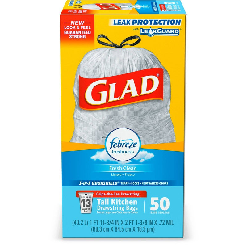 Glad Tall Kitchen Drawstring Trash Bags - OdorShield 13 Gallon Grey Trash Bag - Febreze Fresh Clean - 50ct