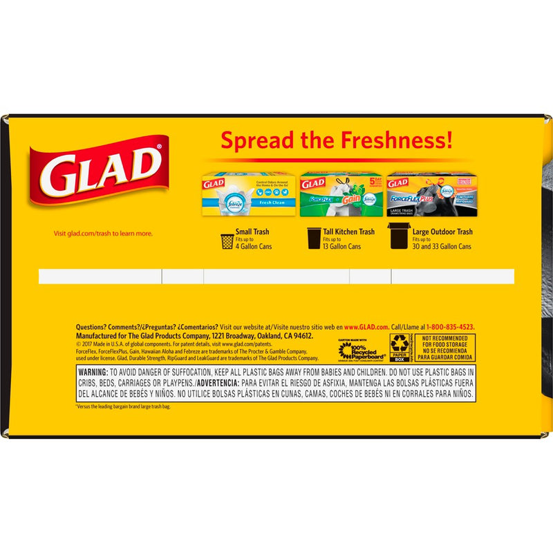 Glad Large Drawstring Trash Bags - ForceFlexPlus 30 Gallon Black Trash Bag - 68ct