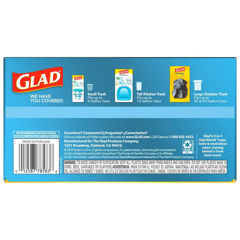 Glad Tall Kitchen Drawstring Trash Bags - ForceFlexPlus - 13 Gallon - White Febreze Fresh Clean - 45ct