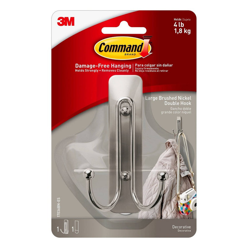 Command Large Sized Double Decorative Hook Nickel