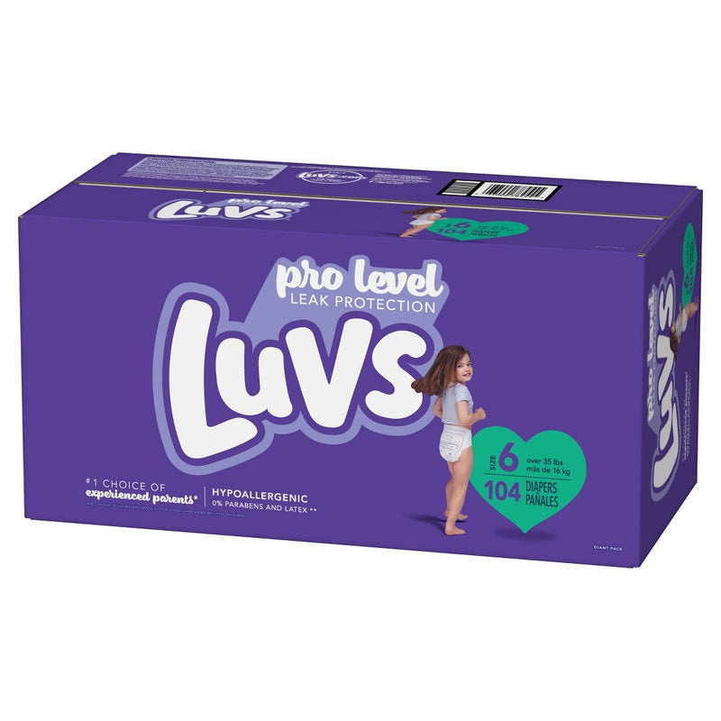 Luvs Pro Level Leak Protection Diapers Giant Pack - Size 6 - 104ct