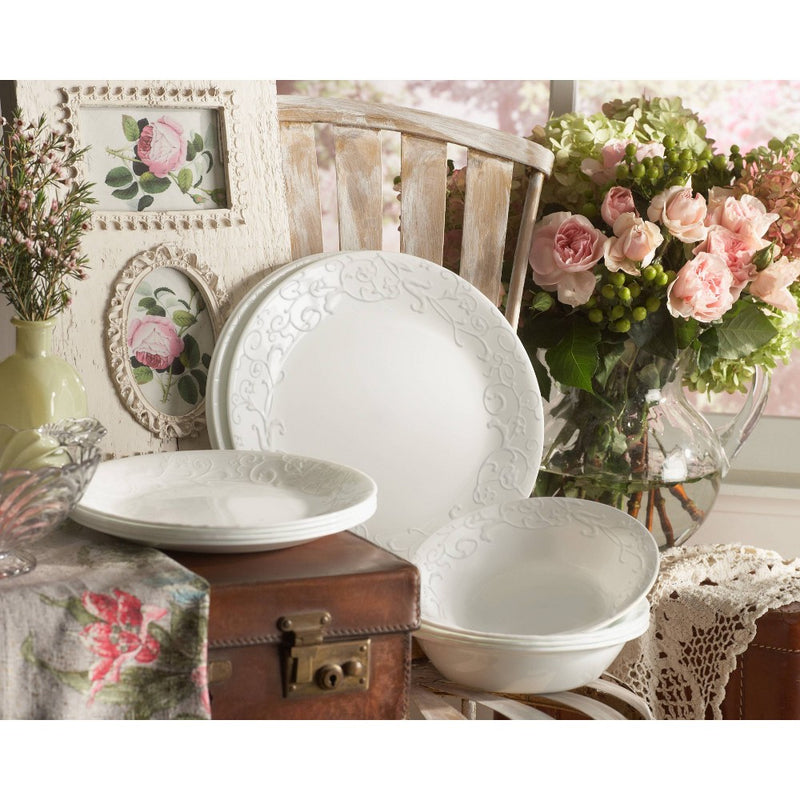 Corelle 18pc Vitrelle Embossed Bella Faenza Dinnerware Set White (LOCAL PICKUP ONLY)
