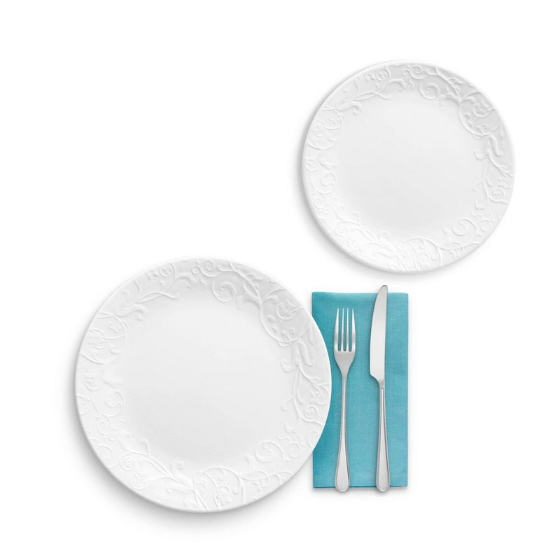 Corelle 18pc Vitrelle Embossed Bella Faenza Dinnerware Set White (LOCAL PICKUP ONLY)