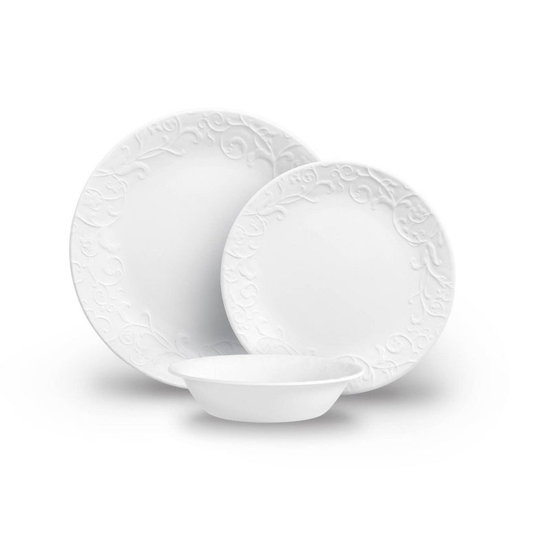 Corelle 18pc Vitrelle Embossed Bella Faenza Dinnerware Set White (LOCAL PICKUP ONLY)