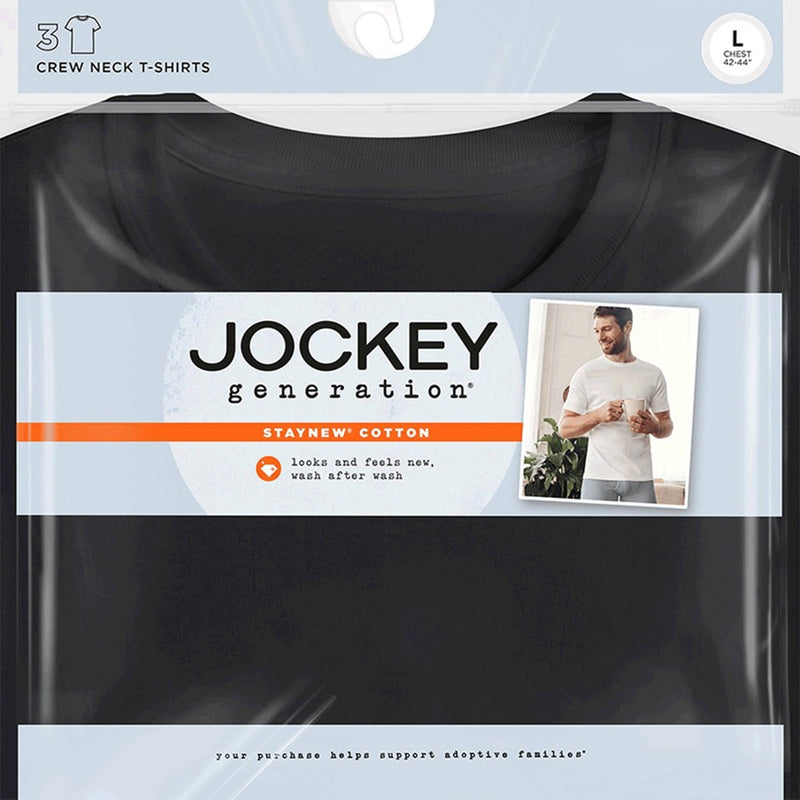 Jockey Generation Men's Stay New Cotton 3pk Crew Neck Short Sleeve T-Shirt - Black M