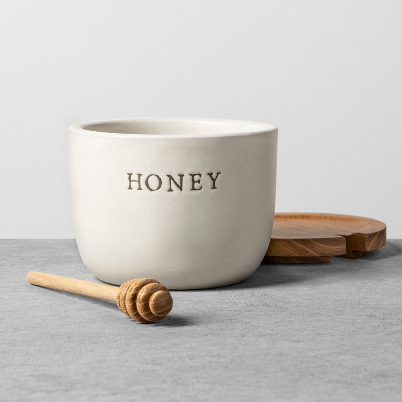 Stoneware Honey Pot with Acacia Wood Dipper and Lid - Hearth & Hand with Magnolia (LOCAL PICKUP ONLY)