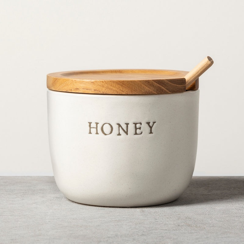 Stoneware Honey Pot with Acacia Wood Dipper and Lid - Hearth & Hand with Magnolia (LOCAL PICKUP ONLY)