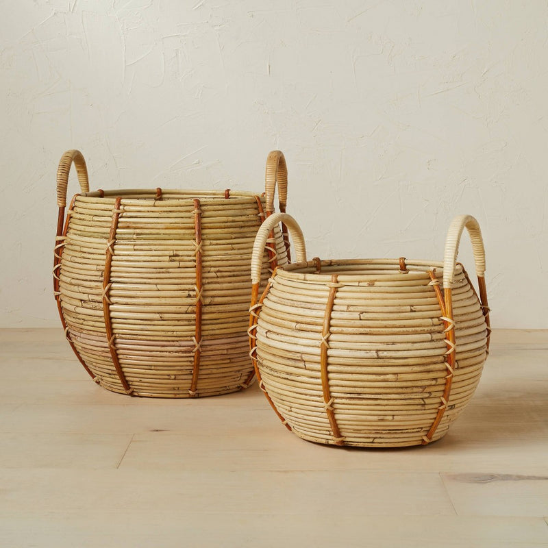 10" x 10.5" Round Rattan Basket with Handle Natural - Opalhouse designed with Jungalow