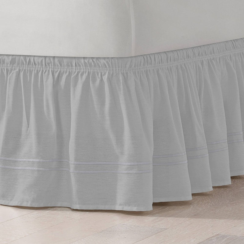 Gray Wrap Around Baratta Stitch Ruffled Bed Skirt (Queen/King) (80" X 60") - EasyFit