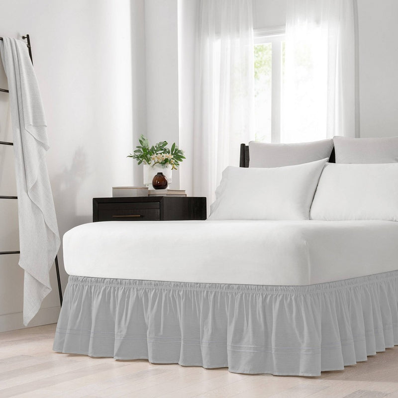 Gray Wrap Around Baratta Stitch Ruffled Bed Skirt (Queen/King) (80" X 60") - EasyFit