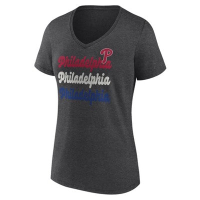 MLB Philadelphia Phillies Women's Gray Short Sleeve V-Neck T-Shirt - S