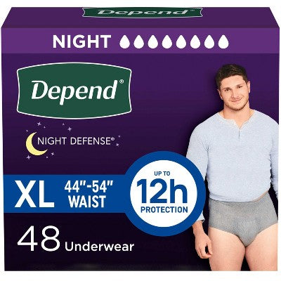Depend Night Defense Incontinence Disposable Underwear for Men - Overnight Absorbency - XL - 12 count NOT A CASE