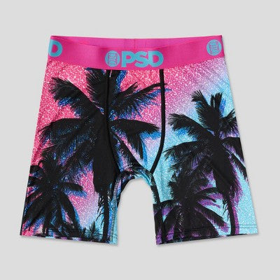 PSD Men's 2pk Aloha Sunrise Money Palms Boxer Briefs - Purple Money Palm/Pink M