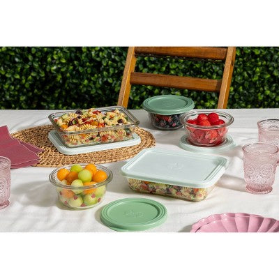 Ello Everyday 6pc 3c Glass Set with Body Decal Food Storage Containers Green Strawberries