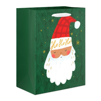 13" Large Christmas Gift Bag Santa on Green