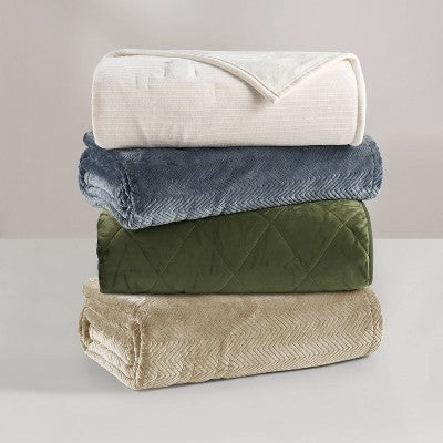 Brookstone Full/Queen Heated Micro Herringbone Blanket Taupe