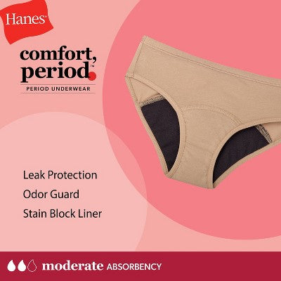 Hanes Girls' 4pk Hipster Period Underwear Moderate Protection - colors may vary 16