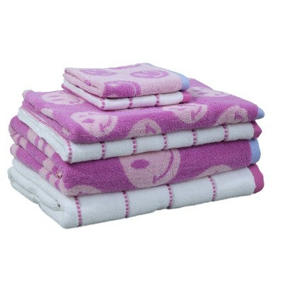 6pc Bath Towel Set Pink Striped Smiles - Kapoor Home