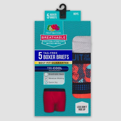 Fruit of the Loom Boys' 5pk 'Breathable' Boxer Briefs - S: Tagless, Moisture Wicking, 4-Way Stretch